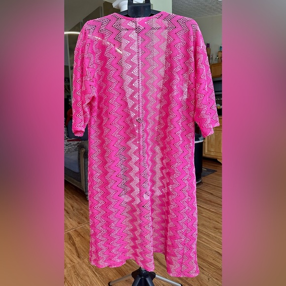 LuLaRoe Vibrant Pink Zigzag Lace Shirley Kimono maxi duster - Picture 2 of 6
